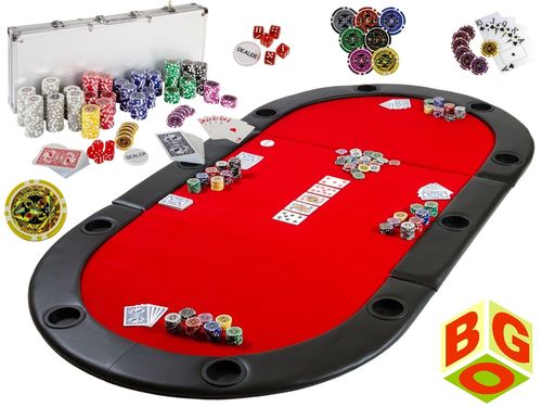 Rote Pokerauflage faltbar + Pokerkoffer mit 500 Laserchips